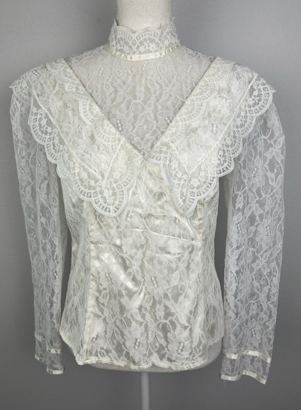 Rare Gunne Sax Jessica McClintock Sheer White/Cream Lace Victorian-style Sz. 11